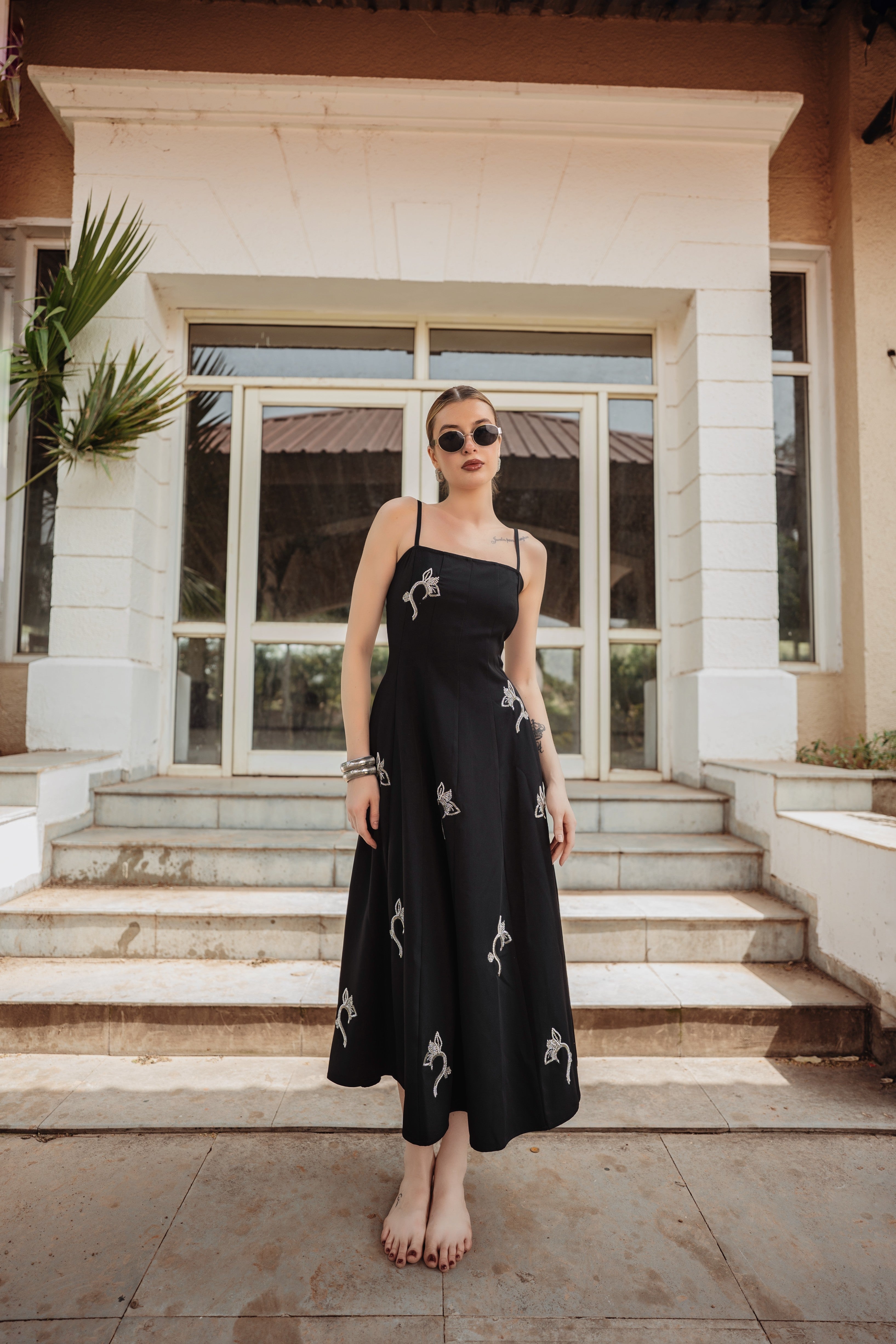 Black Embellished Midi Dress