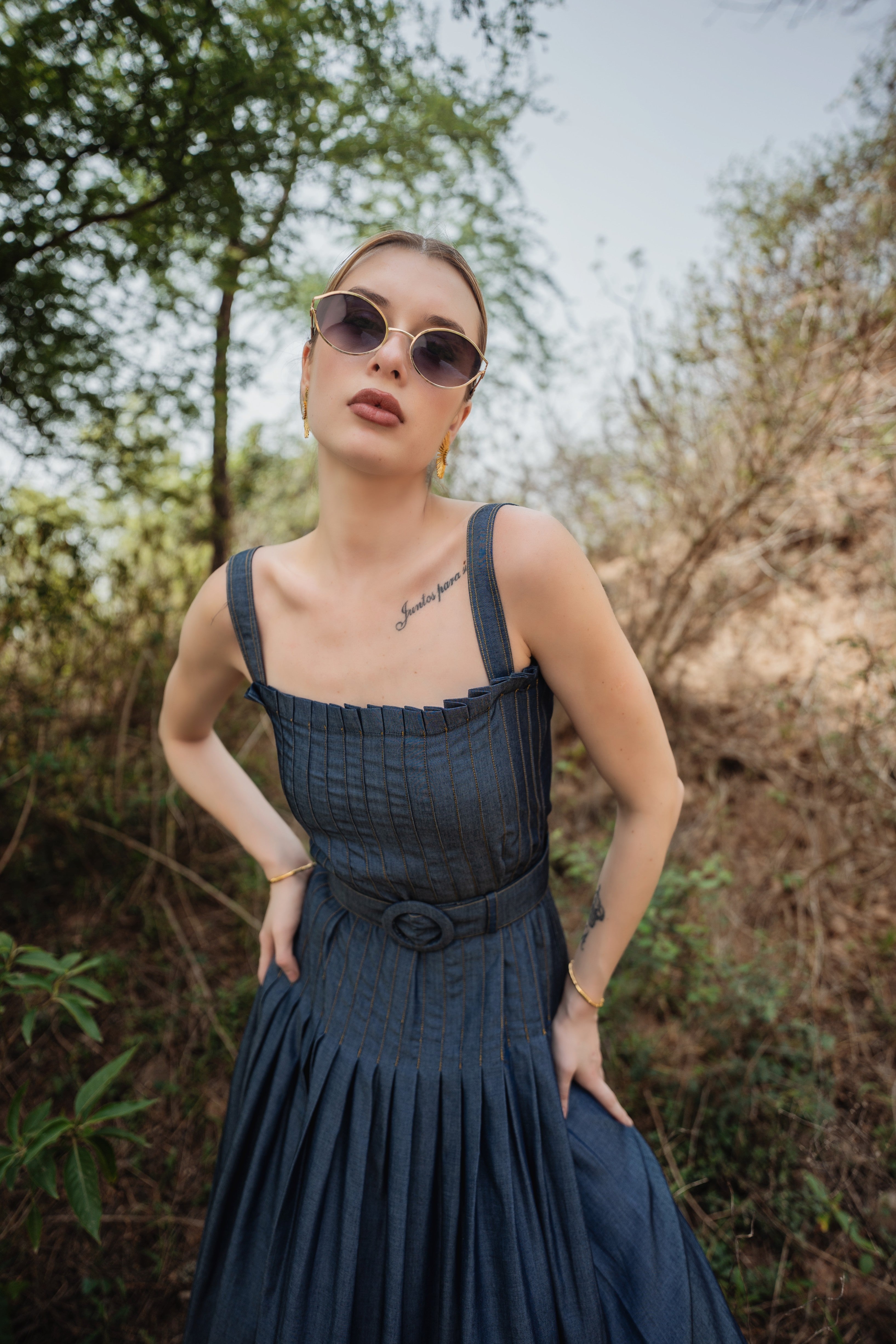 Needle Stitch Maxi Denim Dress