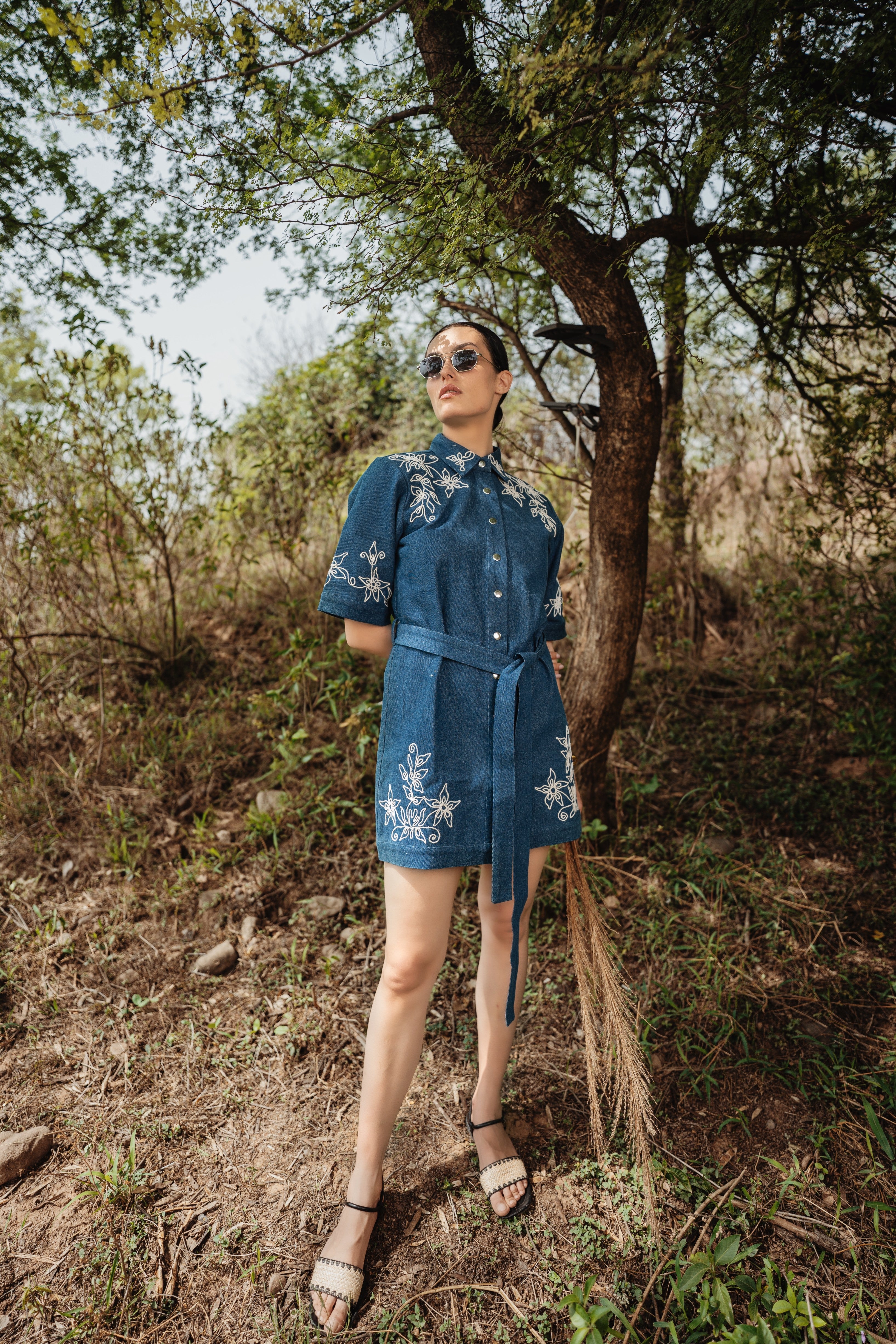 Applique Denim Shirt Dress