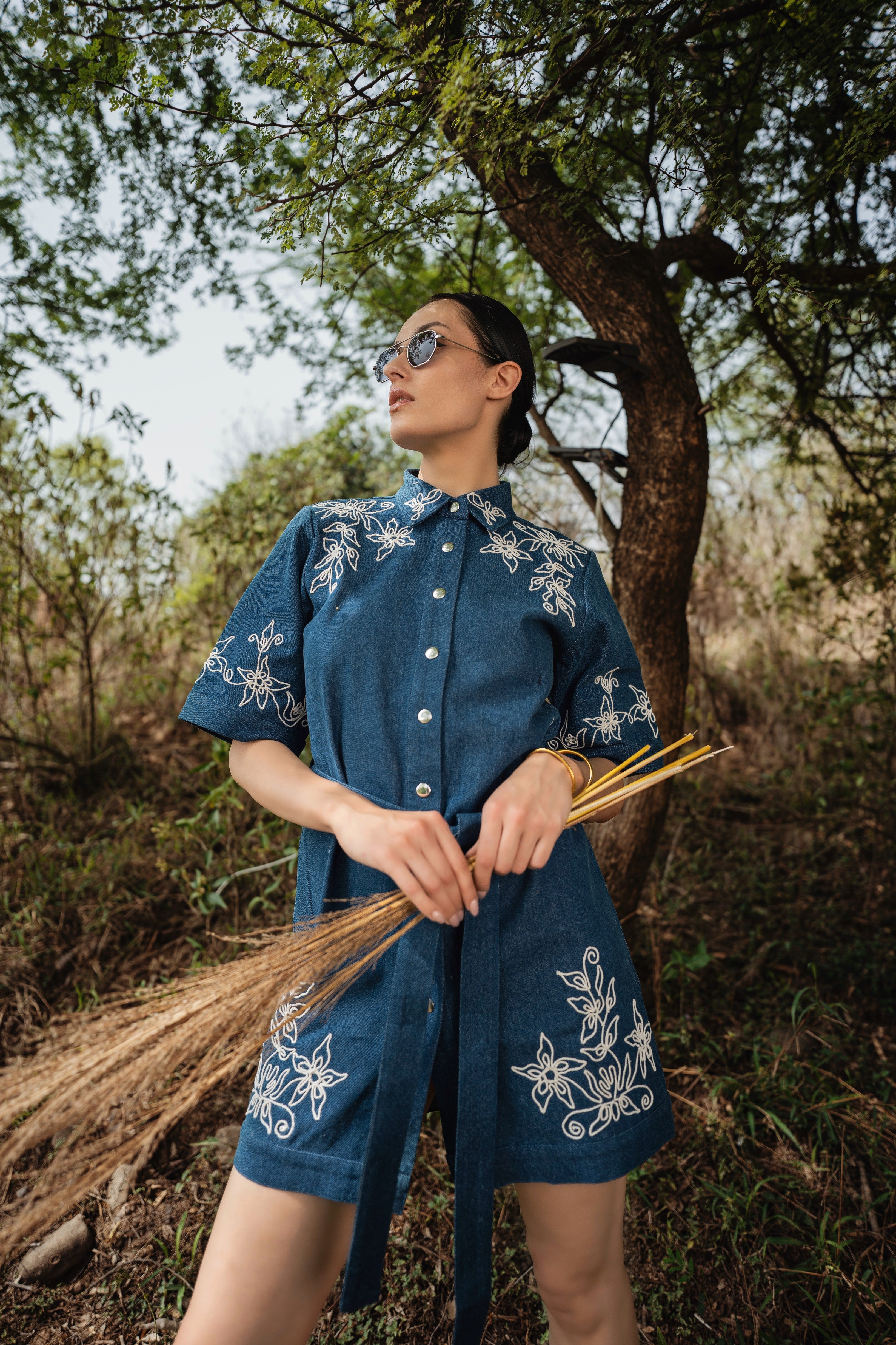 Applique Denim Shirt Dress