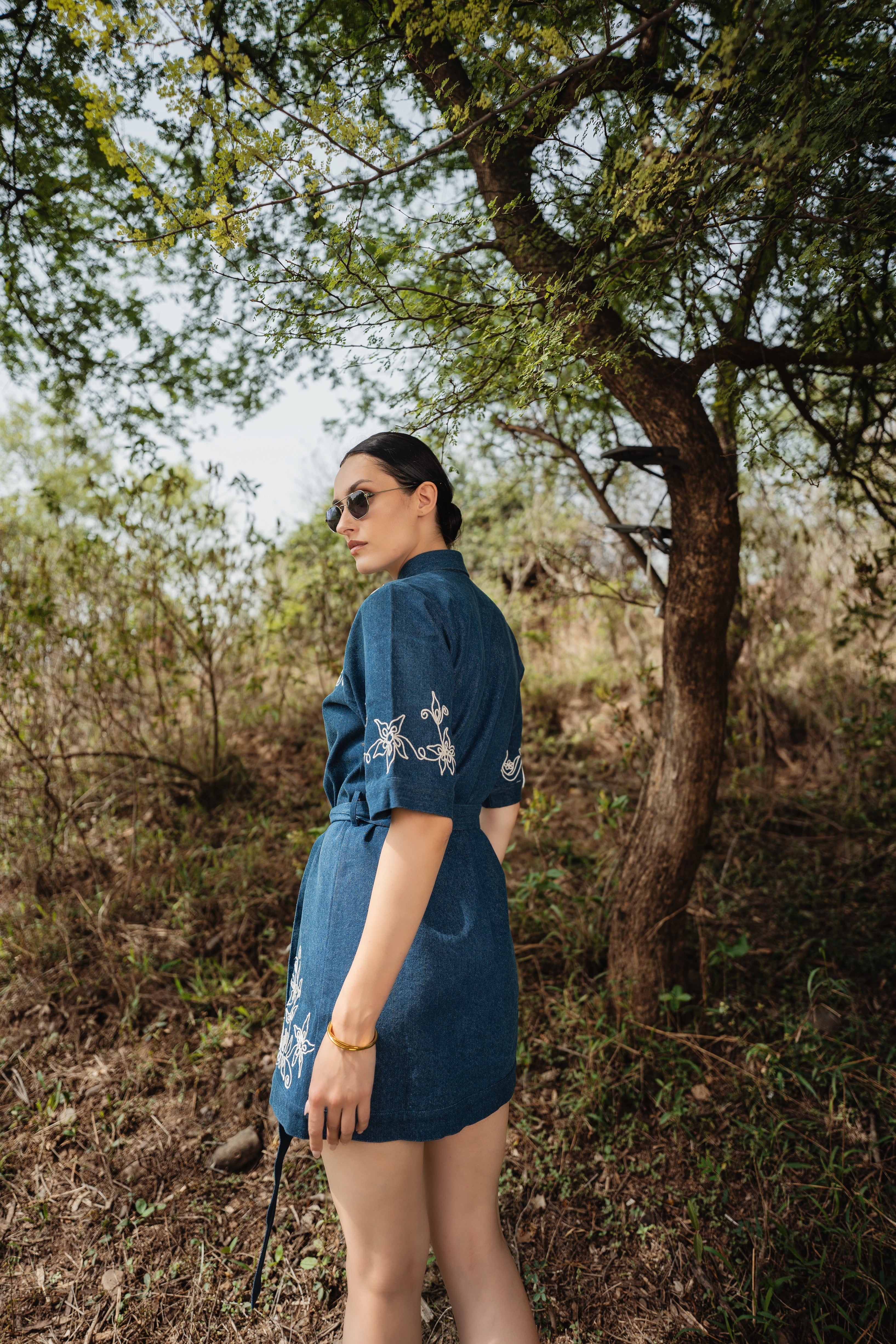 Applique Denim Shirt Dress