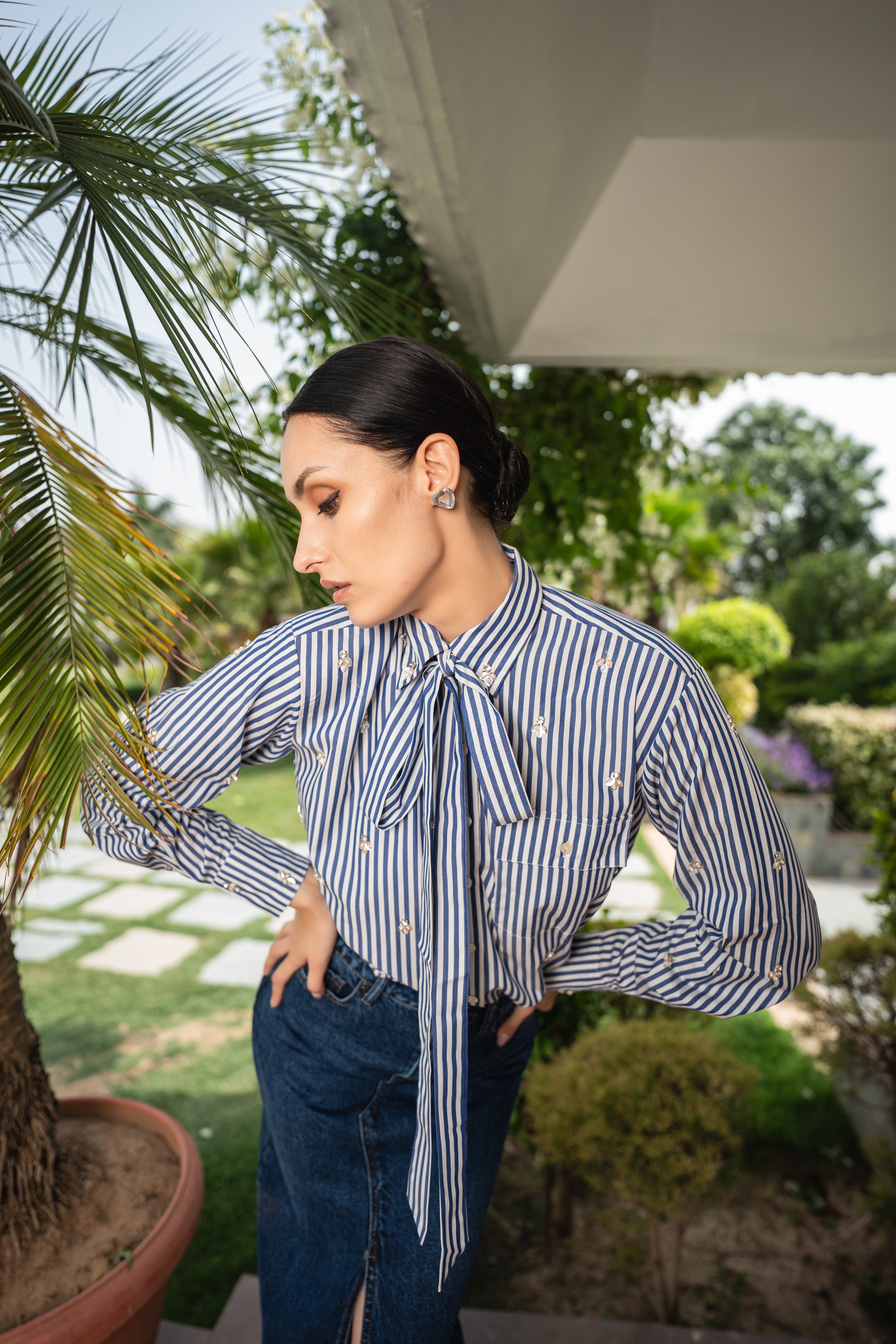 Poplin striped embellished shirt