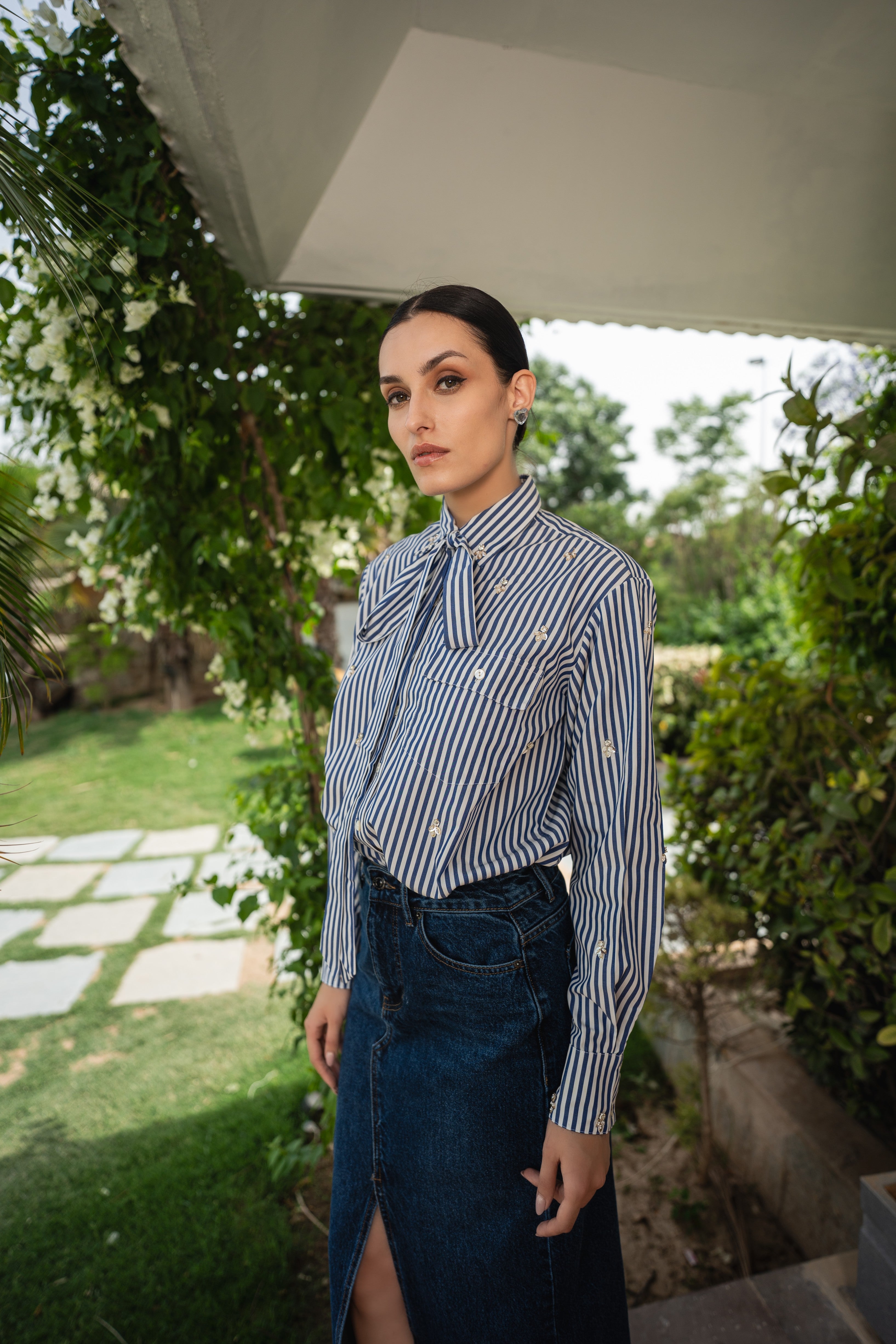Poplin striped embellished shirt