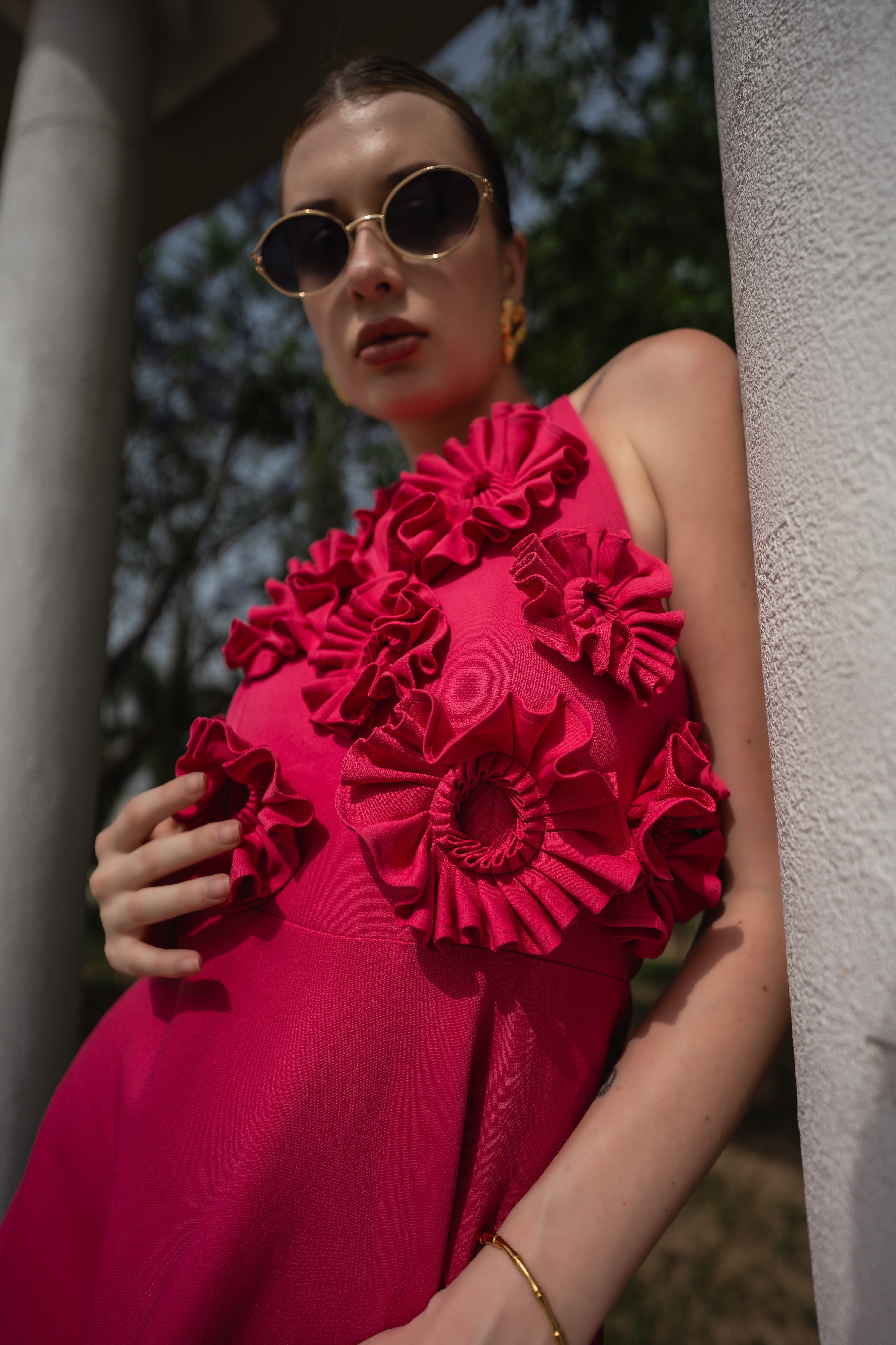 3D FLORAL MIDI DRESS