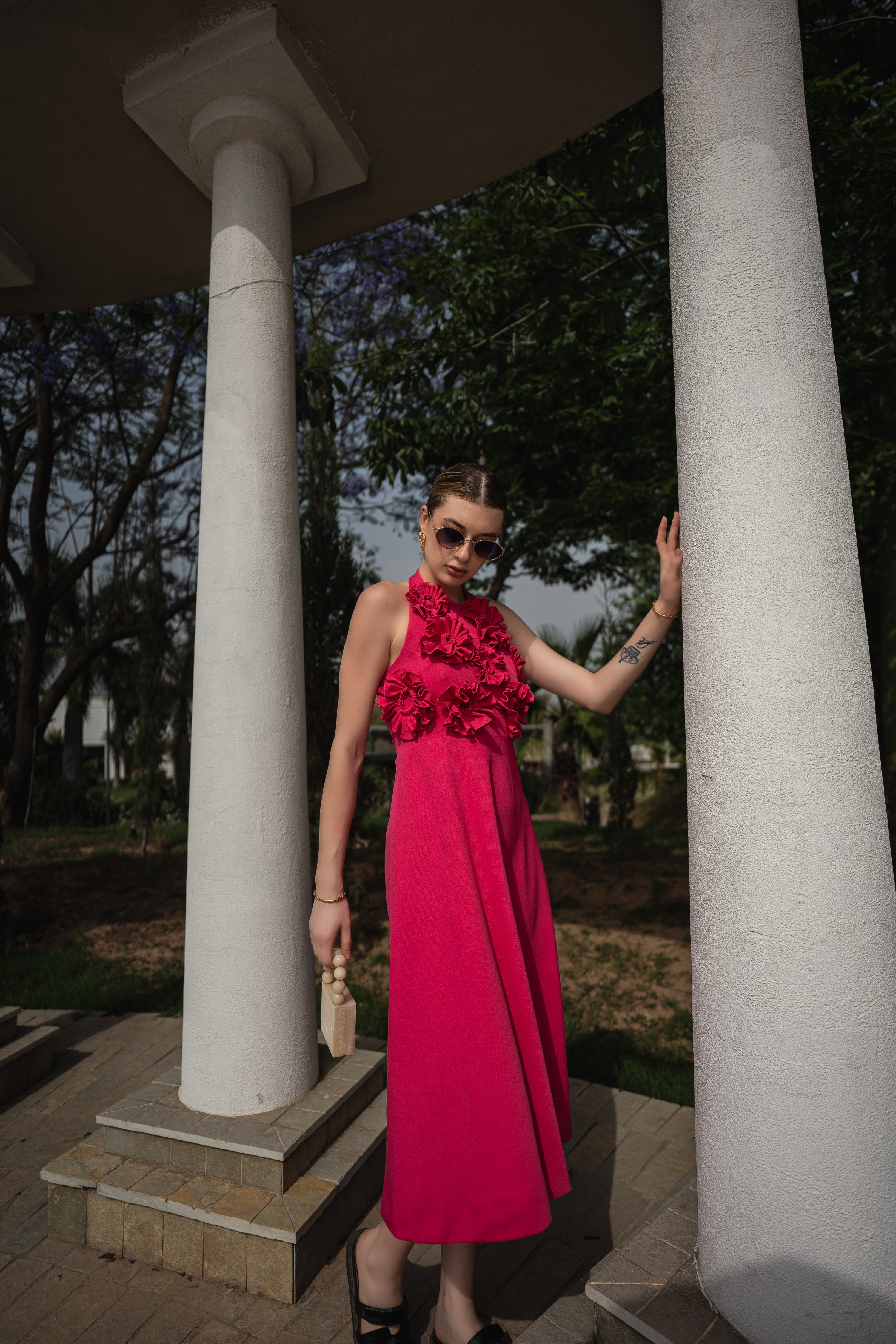 3D FLORAL MIDI DRESS