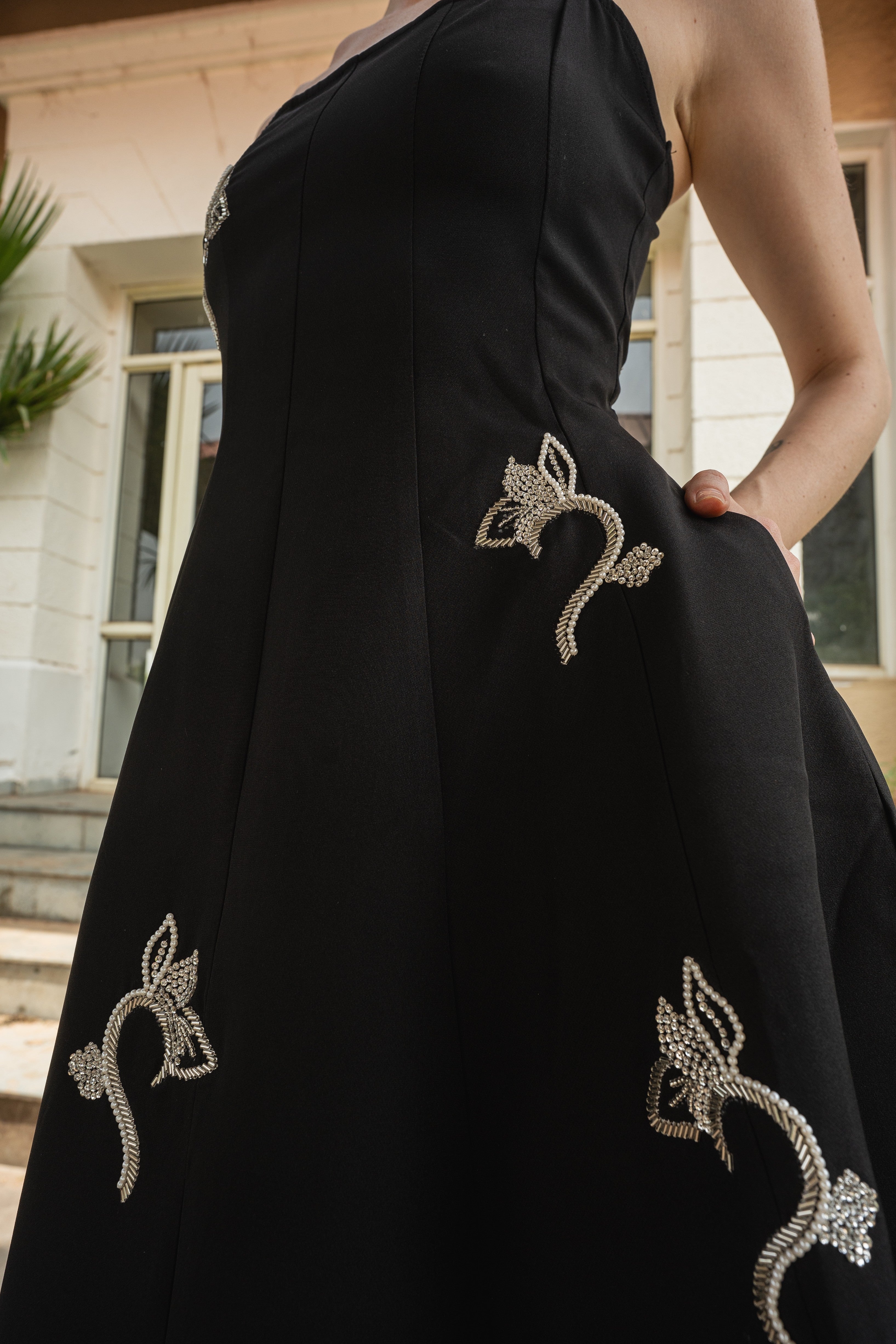 Black Embellished Midi Dress