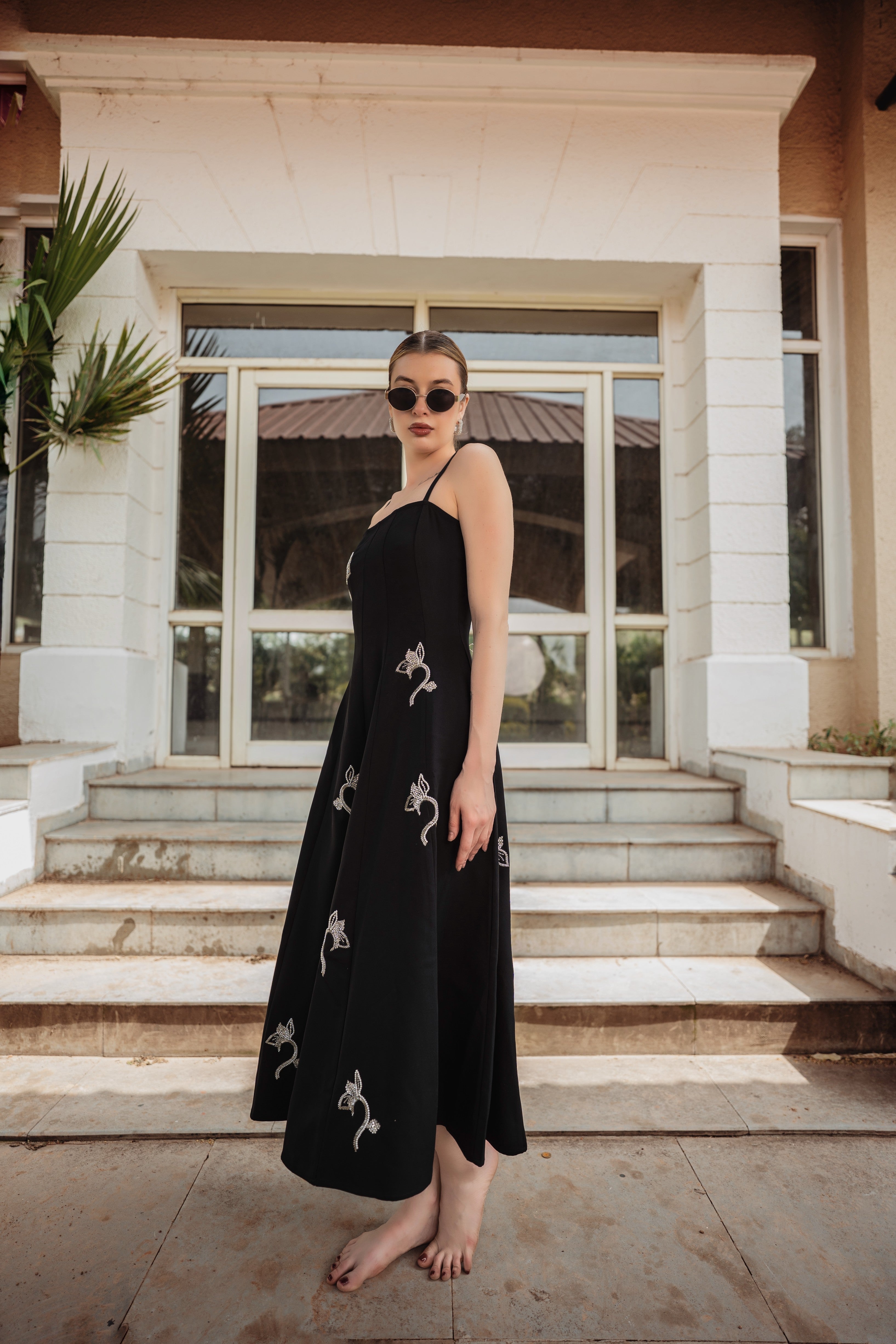 Black Embellished Midi Dress