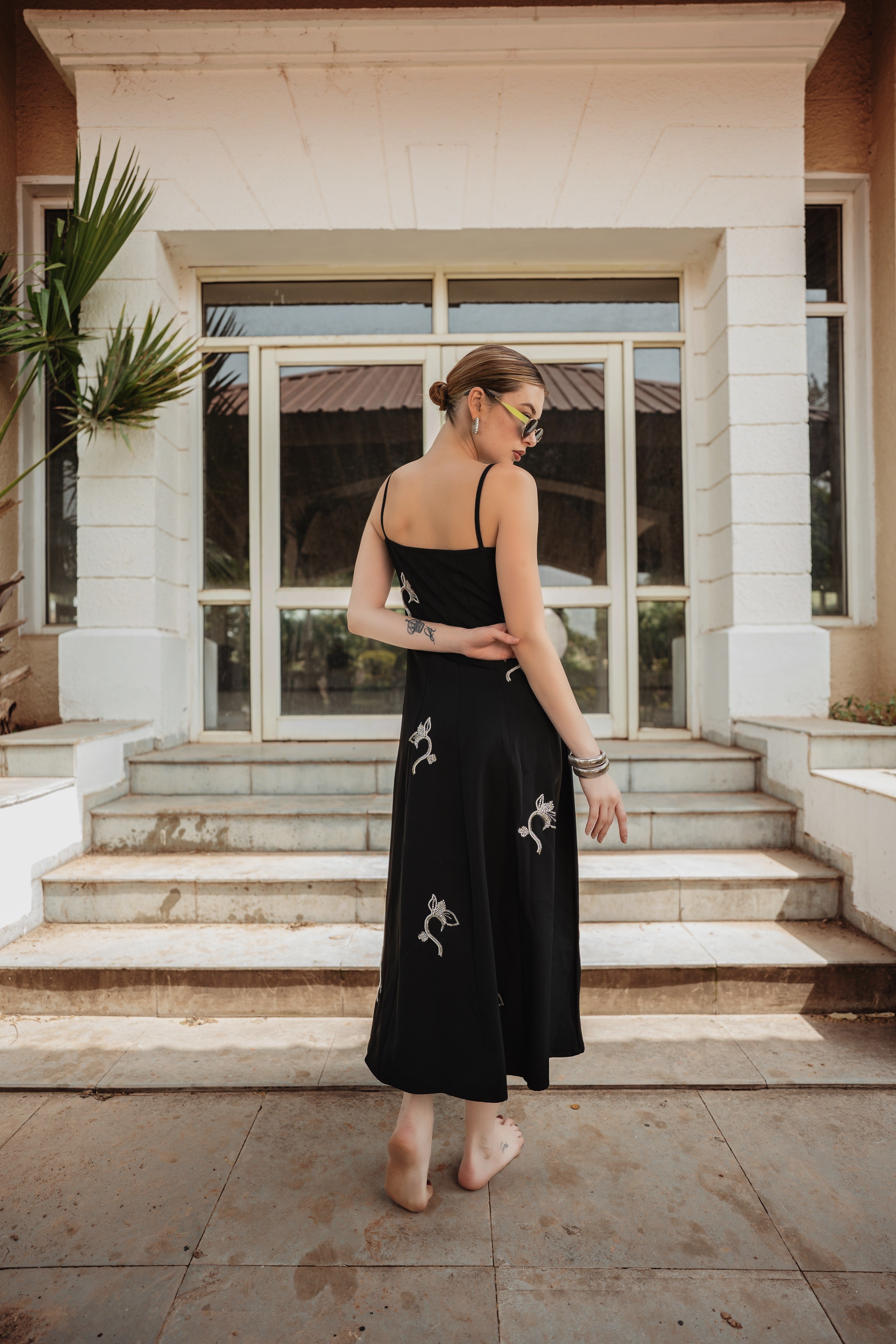 Black Embellished Midi Dress