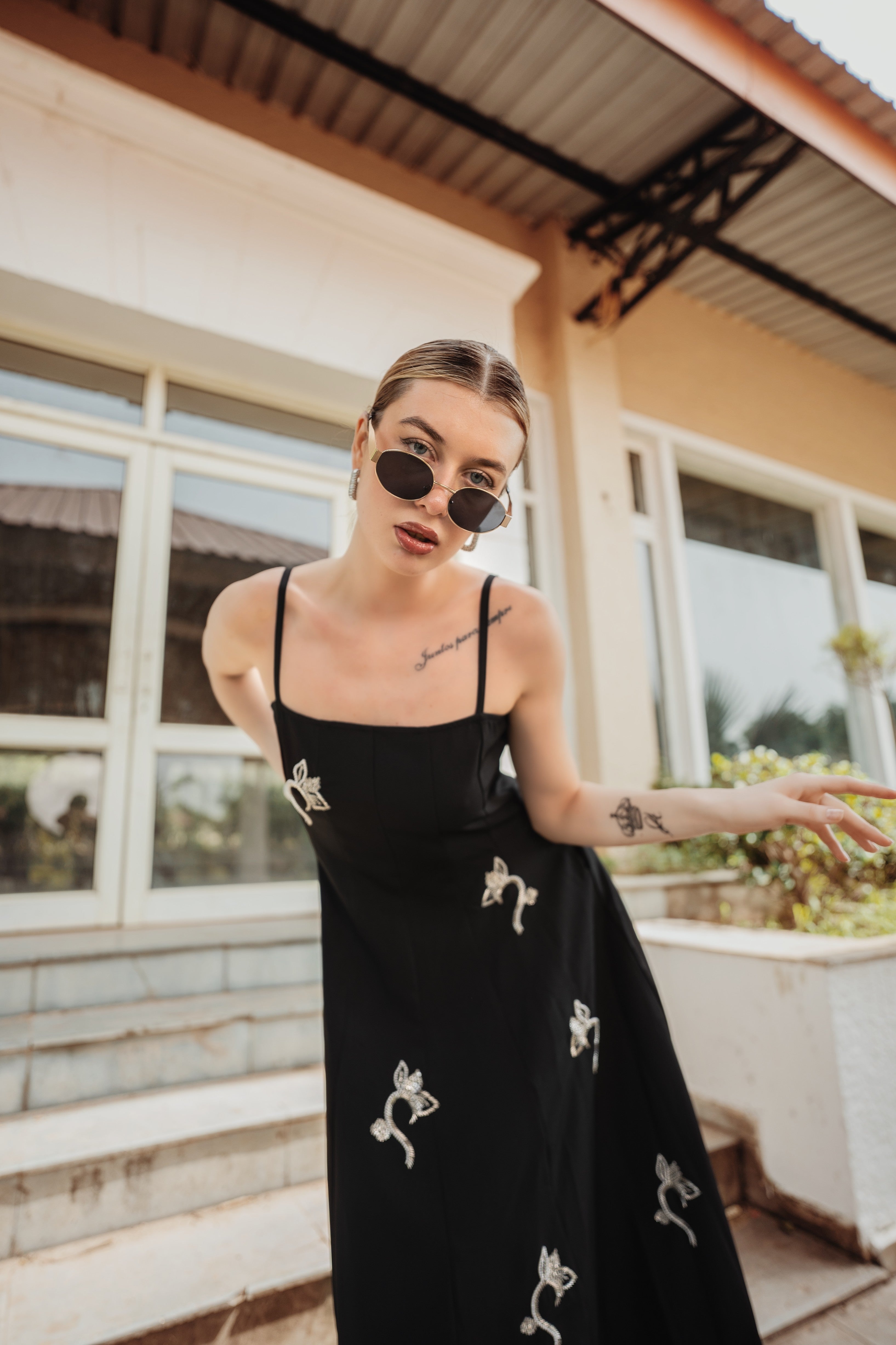 Black Embellished Midi Dress