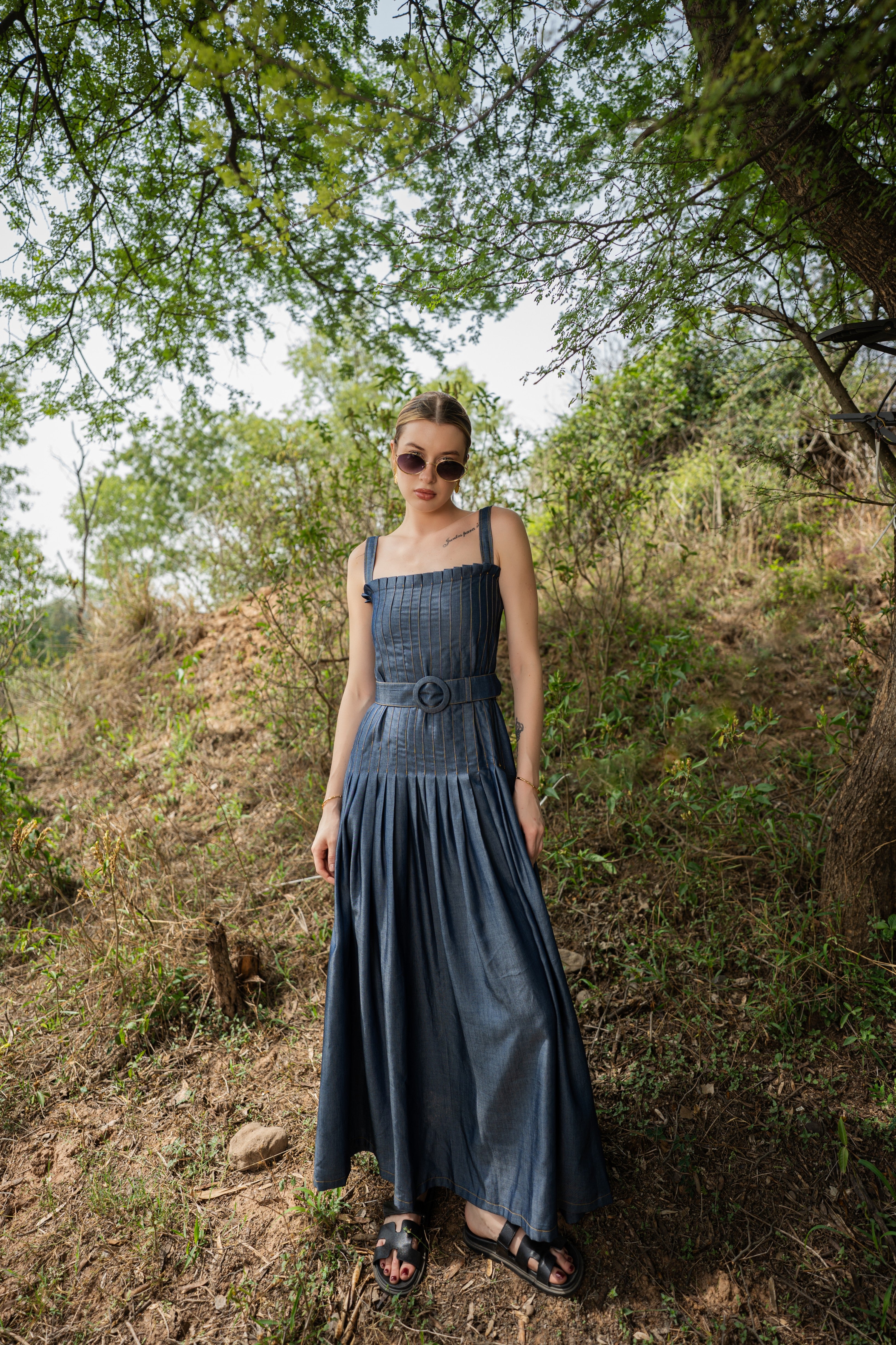 Needle Stitch Maxi Denim Dress