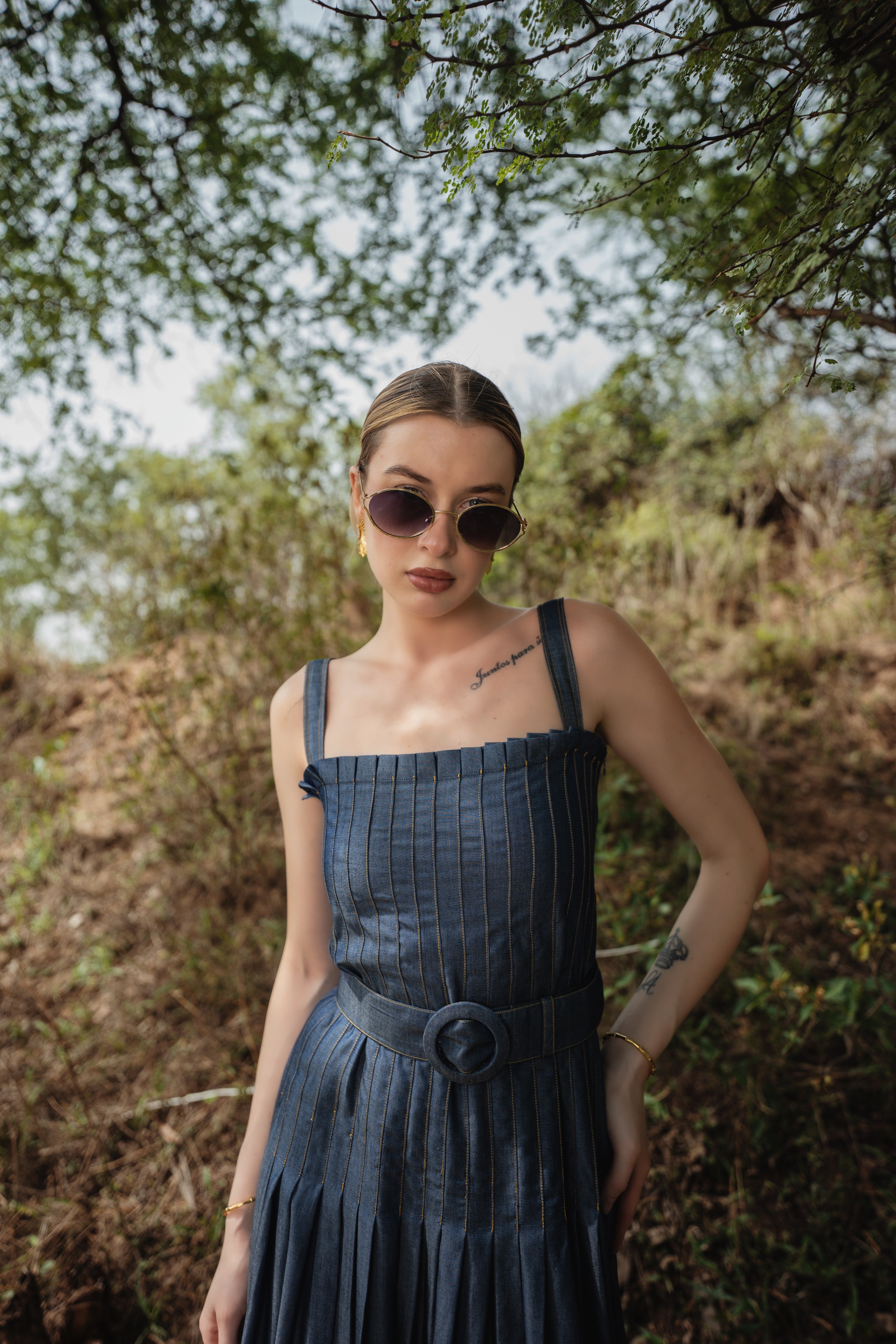 Needle Stitch Maxi Denim Dress