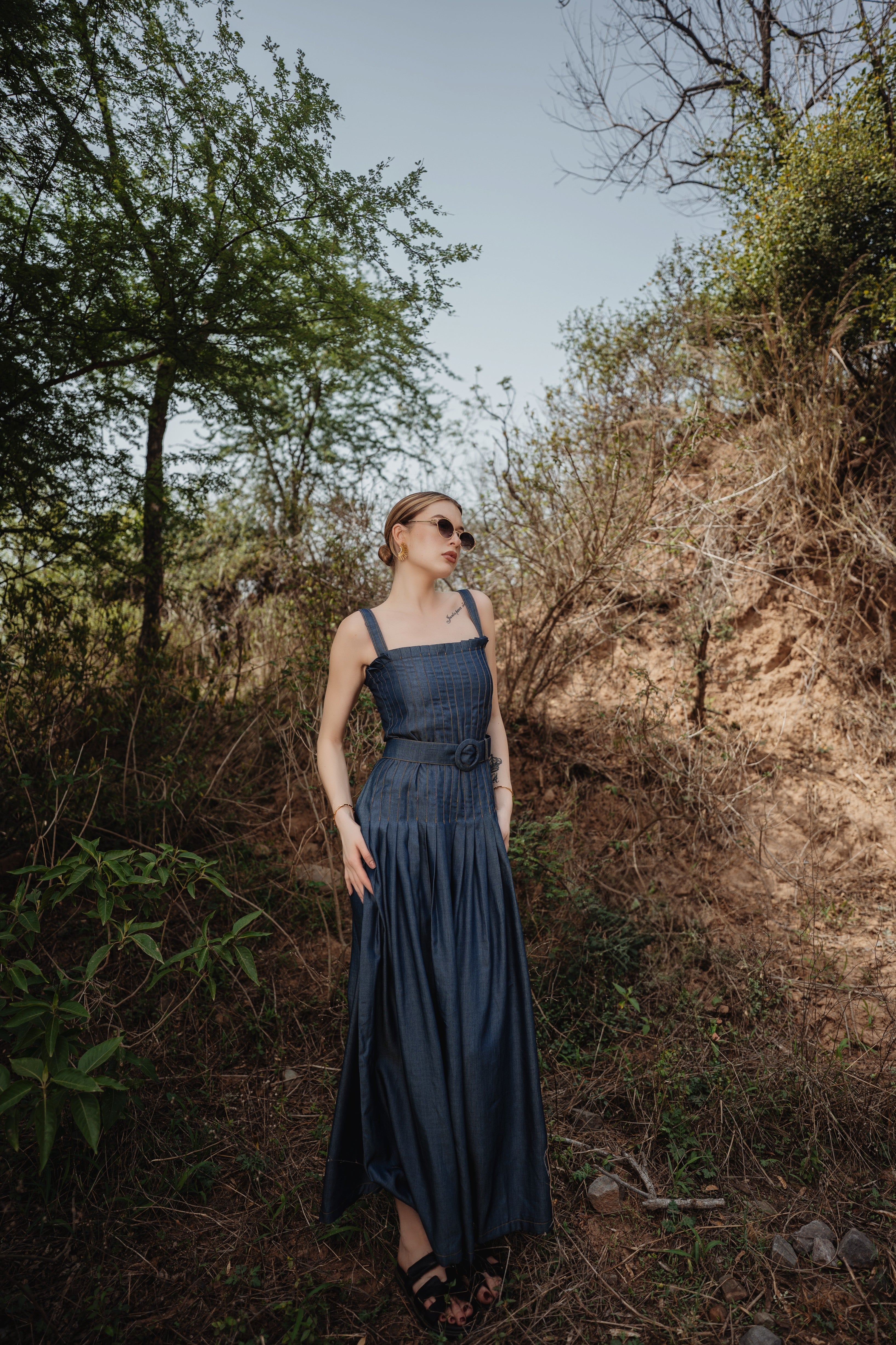 Needle Stitch Maxi Denim Dress