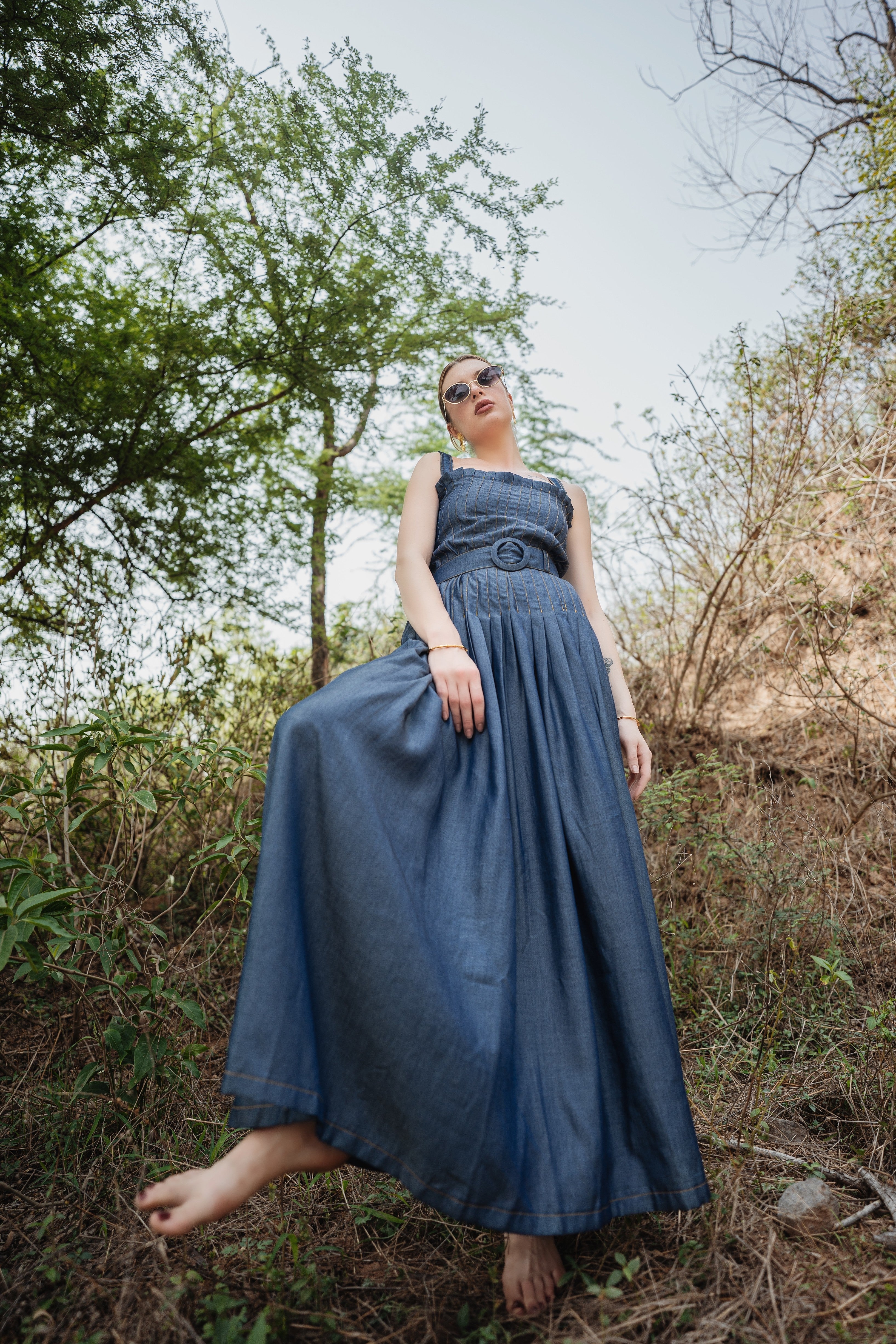 Needle Stitch Maxi Denim Dress