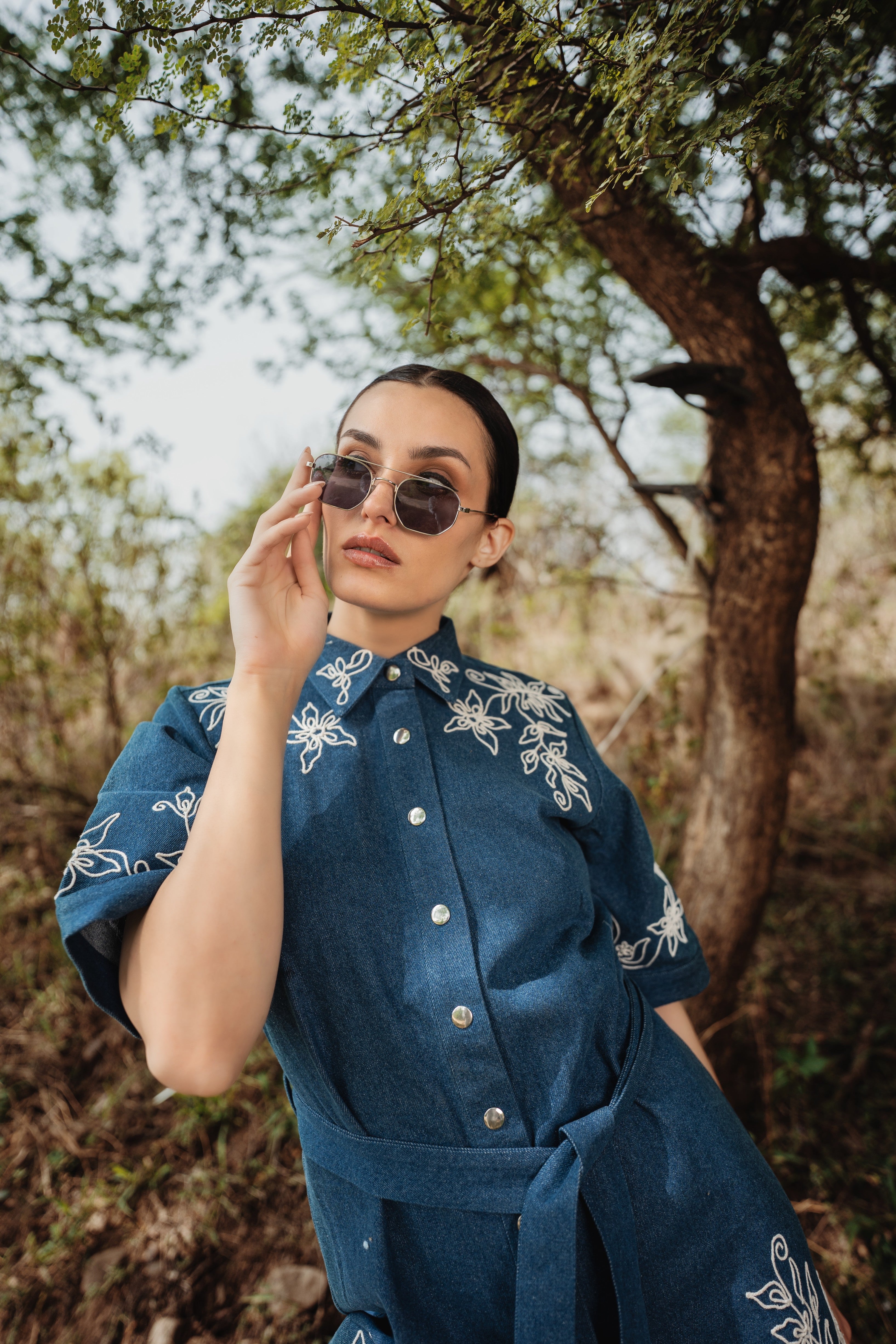 Applique Denim Shirt Dress