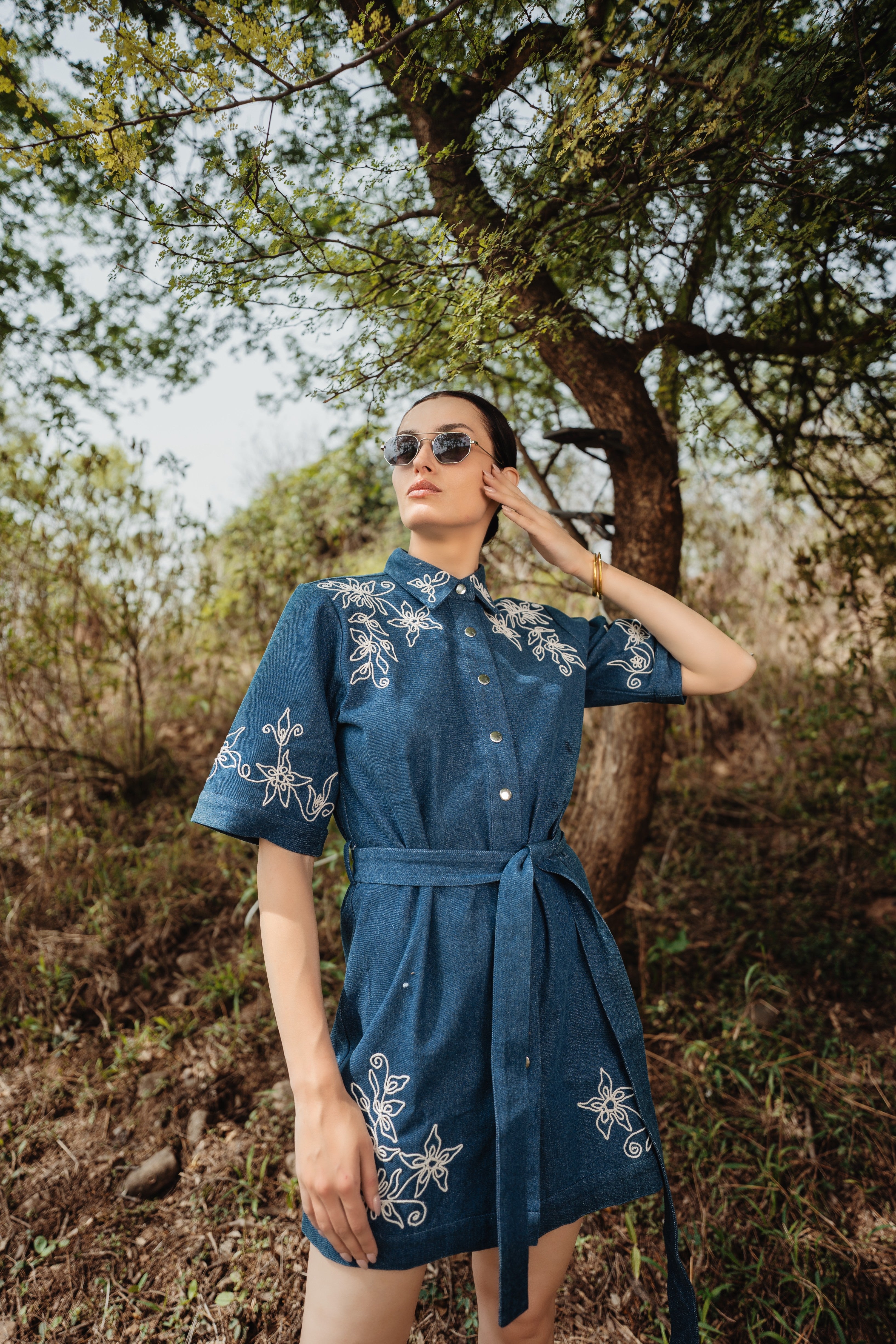 Applique Denim Shirt Dress
