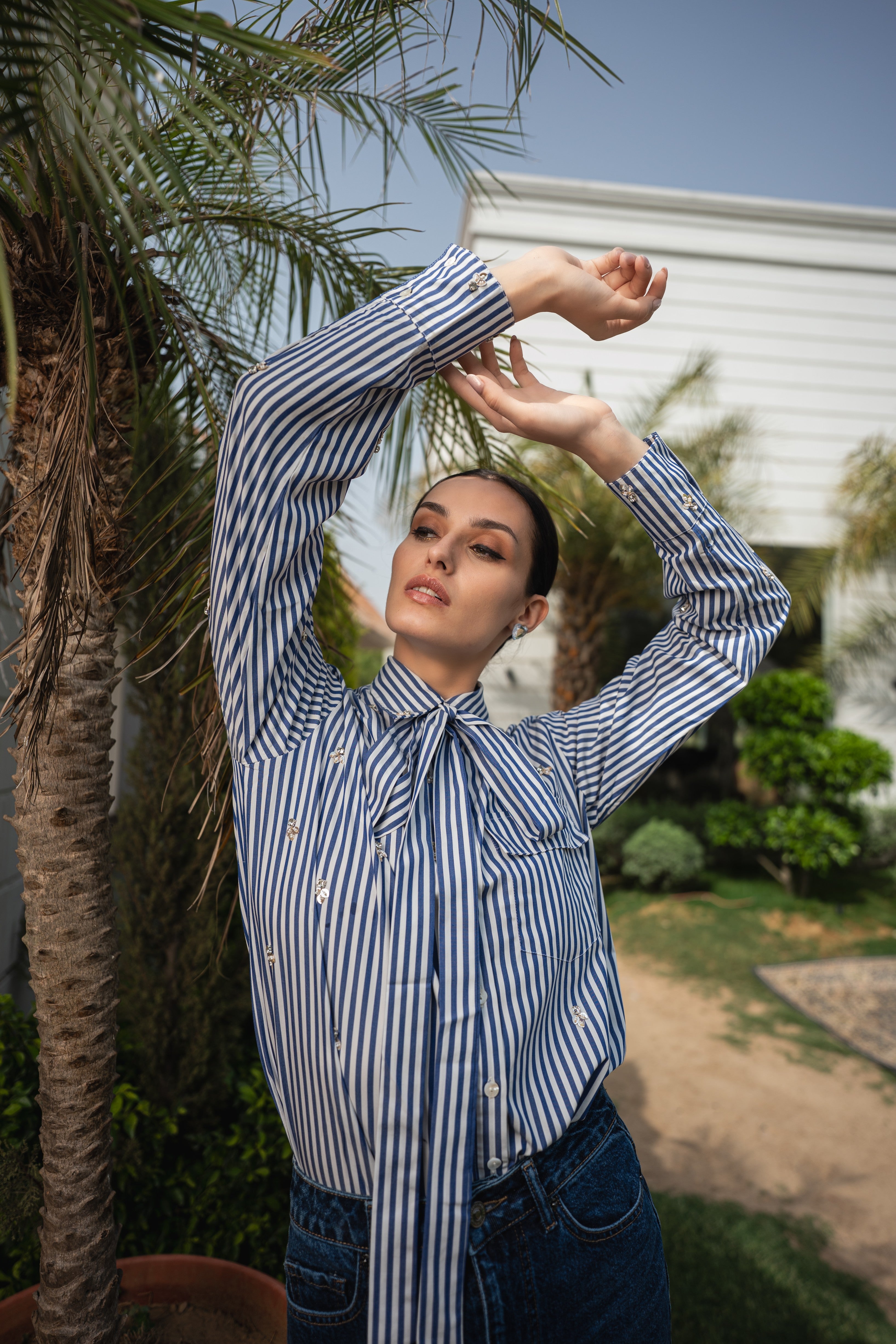 Poplin striped embellished shirt