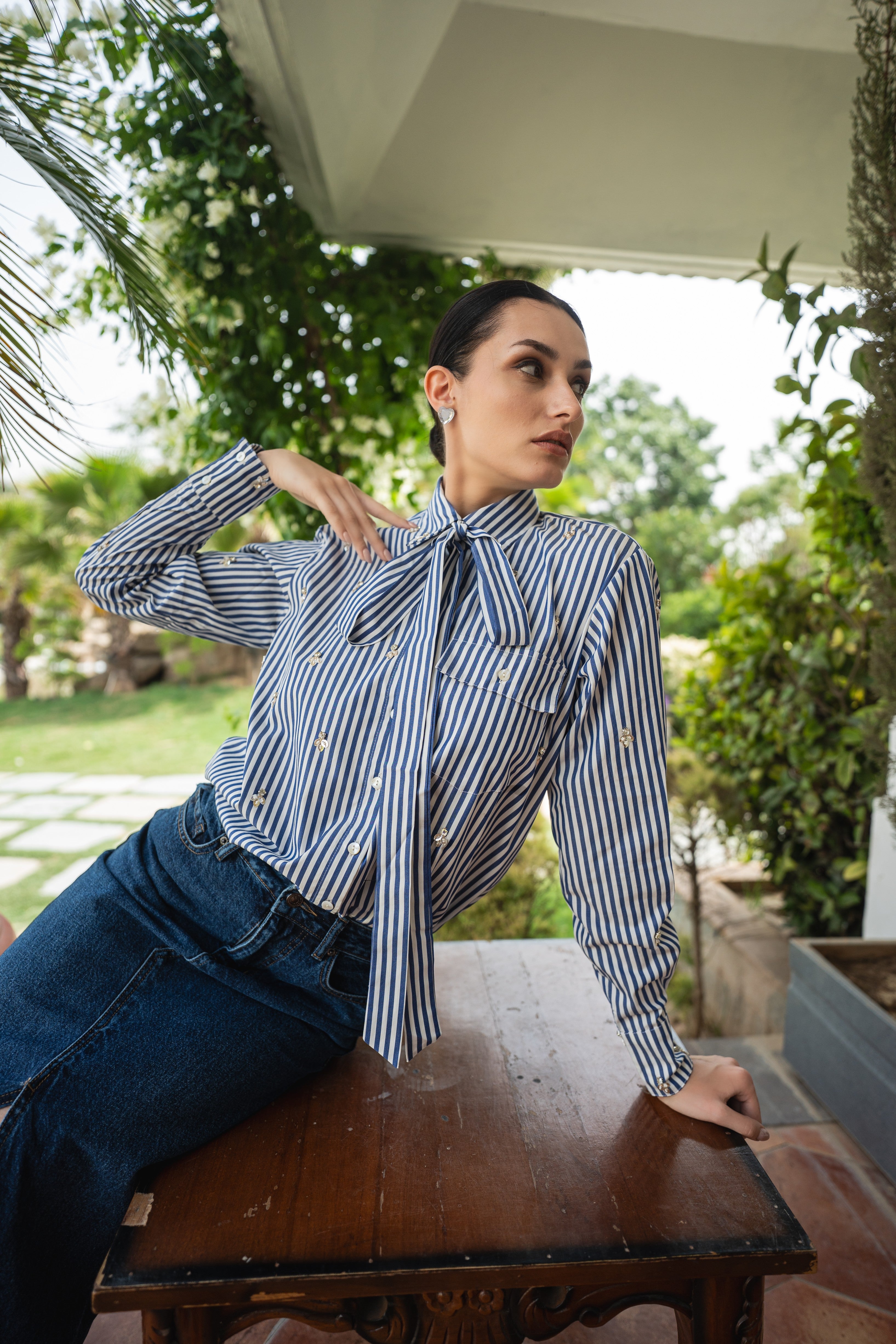 Poplin striped embellished shirt