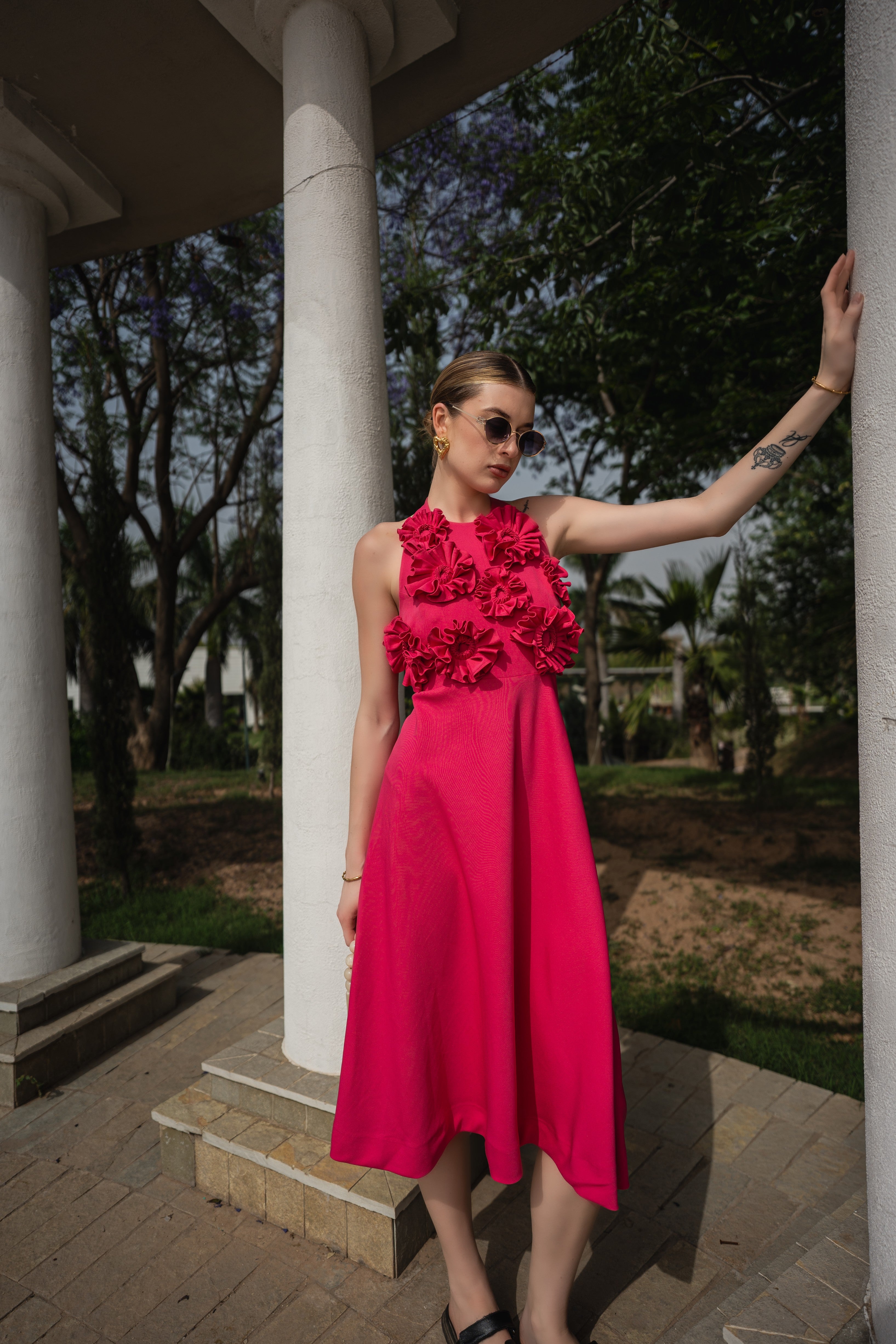 3D FLORAL MIDI DRESS